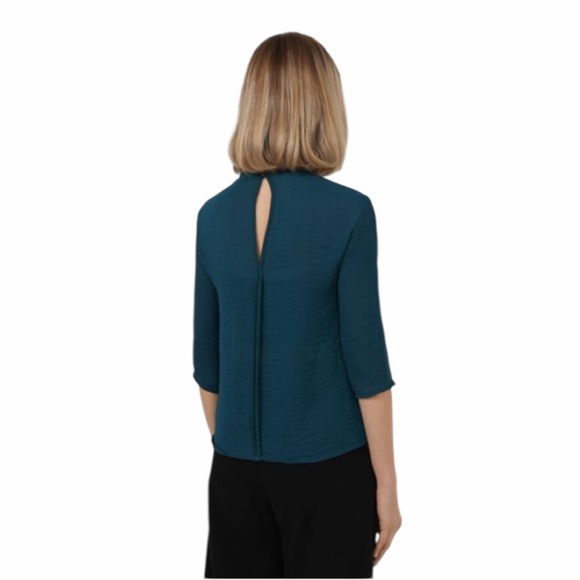 Zara W&B Collection Teal Sheer Mesh Panel Keyhole Back 3/4 Sleeve Blouse - Small - Picture 2 of 16